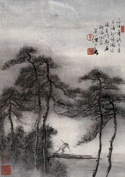 黄幻吾 烟雨楼图 镜心
